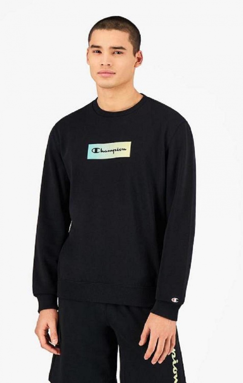 Champion Rainbow Box Script Logo Sweatshirt Sweatshirts Herre Sort | 2037-FOMZJ