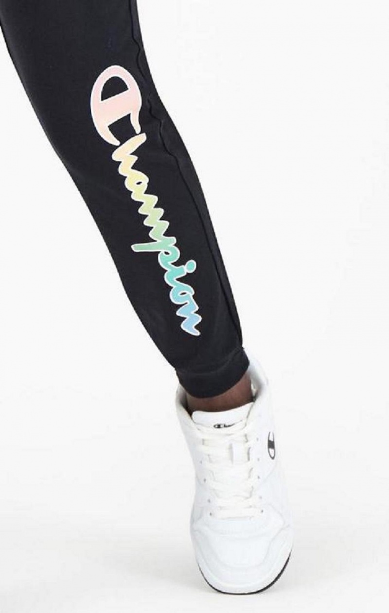 Champion Rainbow Script Logo Print Joggers Joggingbukser Dame Sort | 6528-QFICD