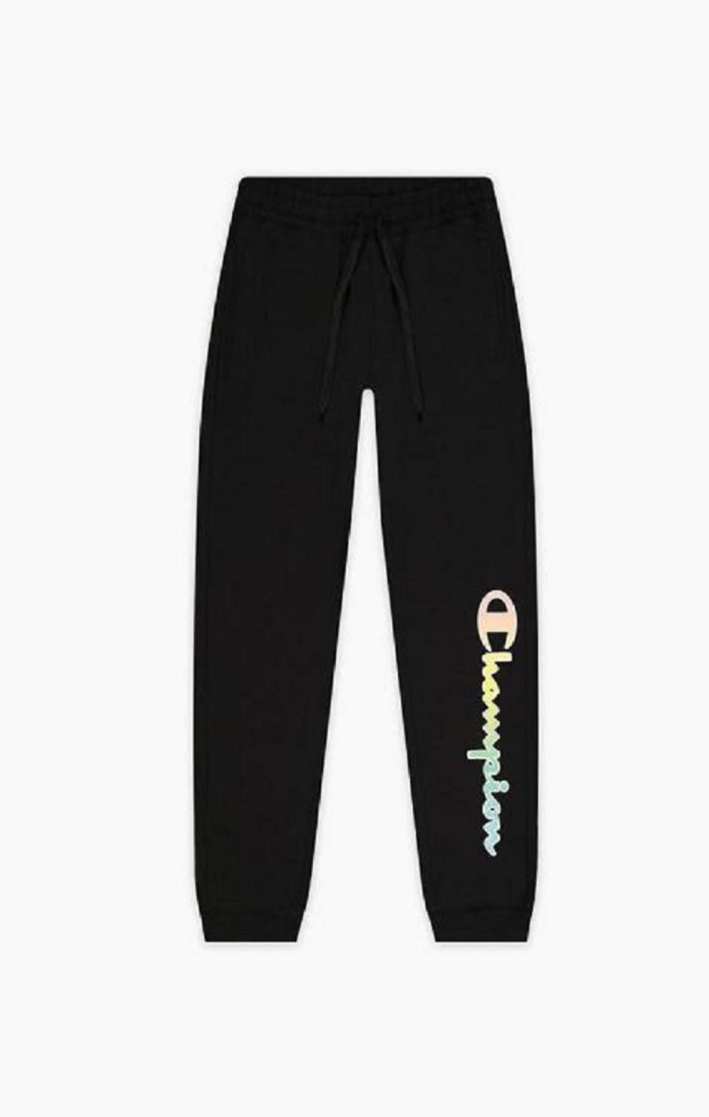 Champion Rainbow Script Logo Print Joggers Joggingbukser Dame Sort | 6528-QFICD