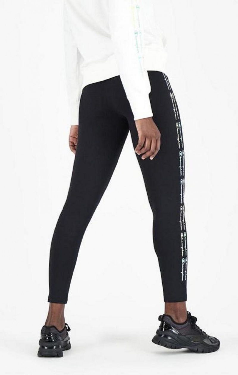 Champion Rainbow Script Logo Print Leggings Joggingbukser Dame Sort | 2379-DQFWB