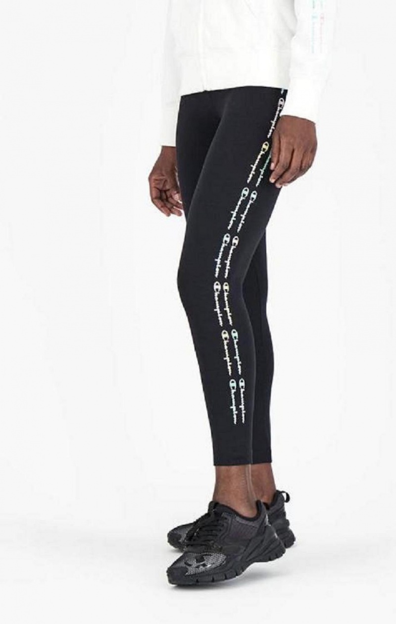 Champion Rainbow Script Logo Print Leggings Joggingbukser Dame Sort | 2379-DQFWB