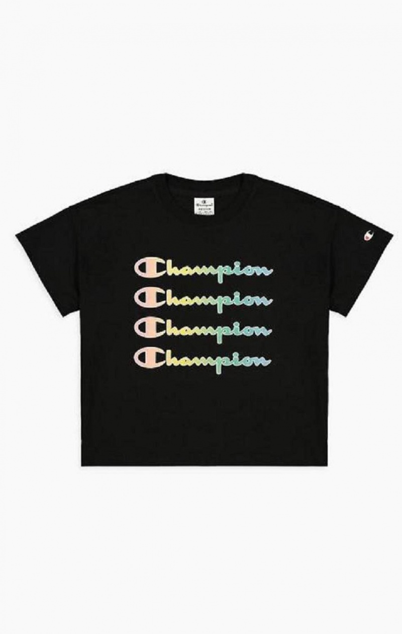 Champion Rainbow Script Logo Print T-Shirt T Shirts Dame Sort | 2617-EONJT