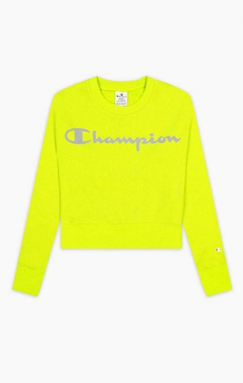 Champion Reflective Logo Fleece Sweatshirt Sweatshirts Dame Olivengrøn Grøn | 6194-ZWYXQ