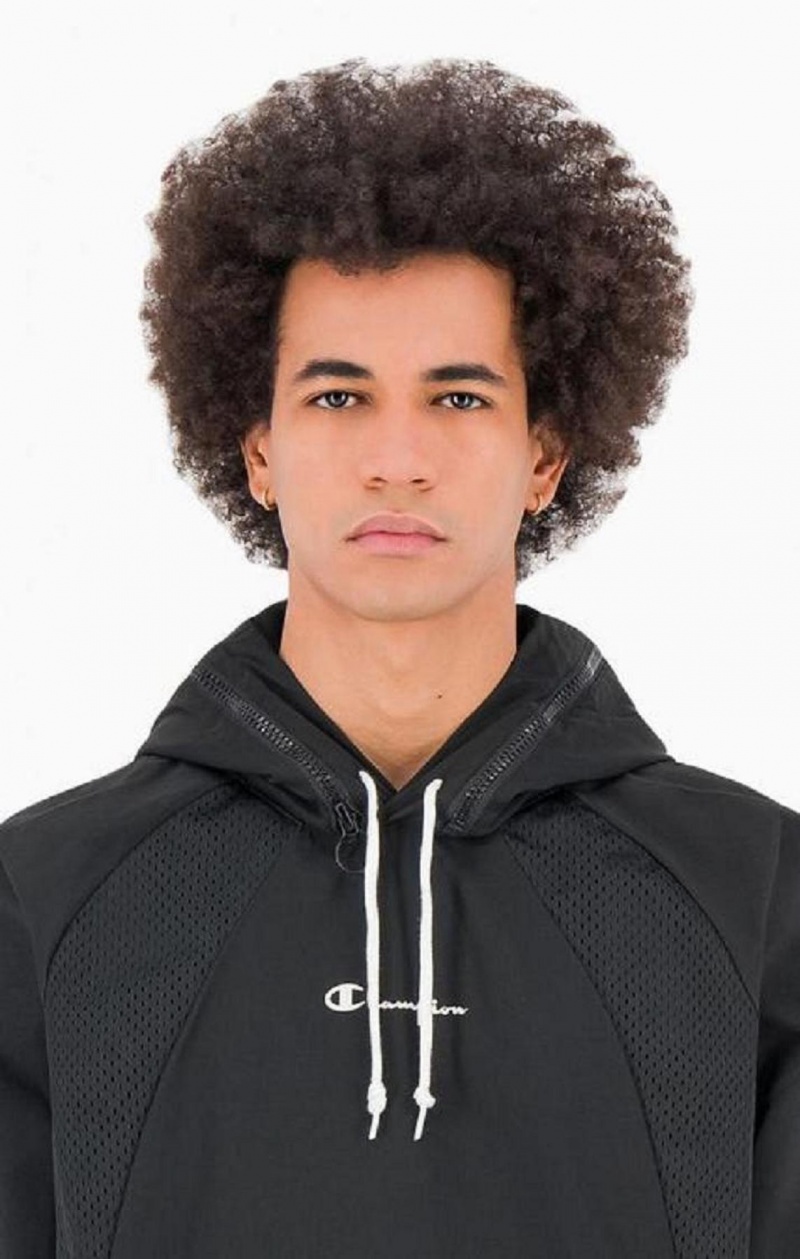 Champion Reflective Logo Mesh Panel 2-in-1 Sweatshirt Hættetrøje Herre Sort | 1427-DSYZL