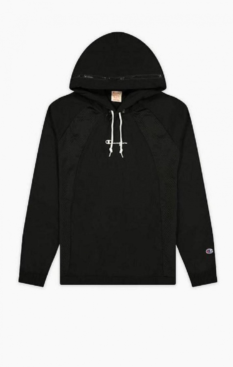 Champion Reflective Logo Mesh Panel 2-in-1 Sweatshirt Hættetrøje Herre Sort | 1427-DSYZL