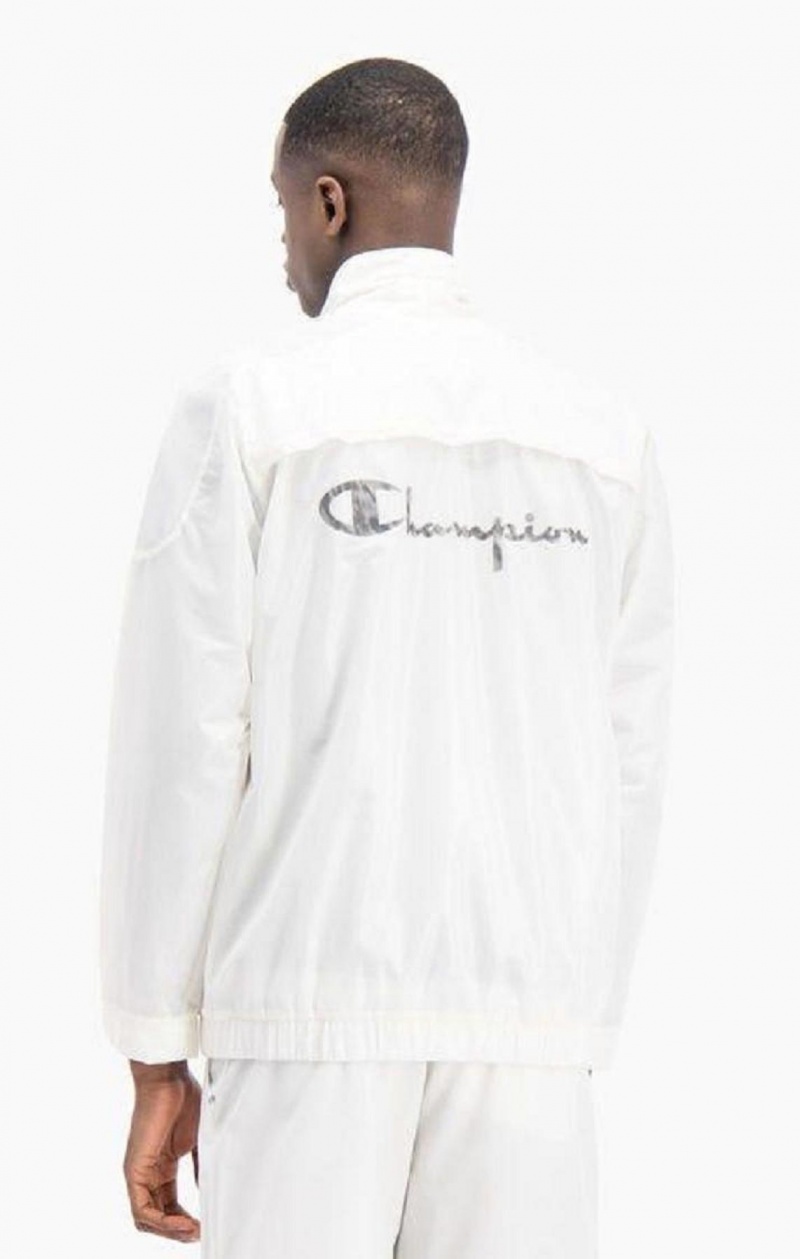 Champion Reflective Script Logo Zip-Up Track Jacket Jakker Herre Hvide | 1609-QZXAS