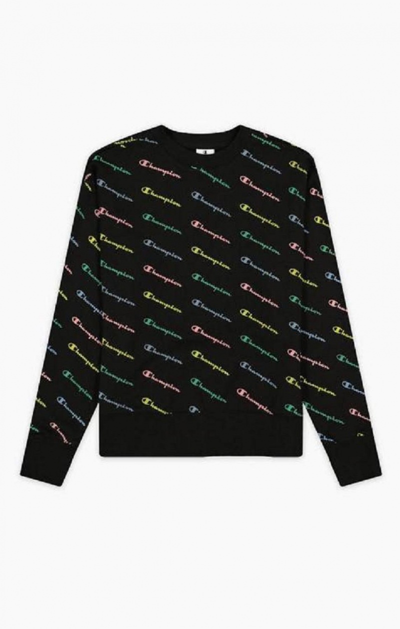 Champion Repeat Rainbow Script Logo Print Sweatshirt Sweatshirts Dame Sort | 4076-ESPID