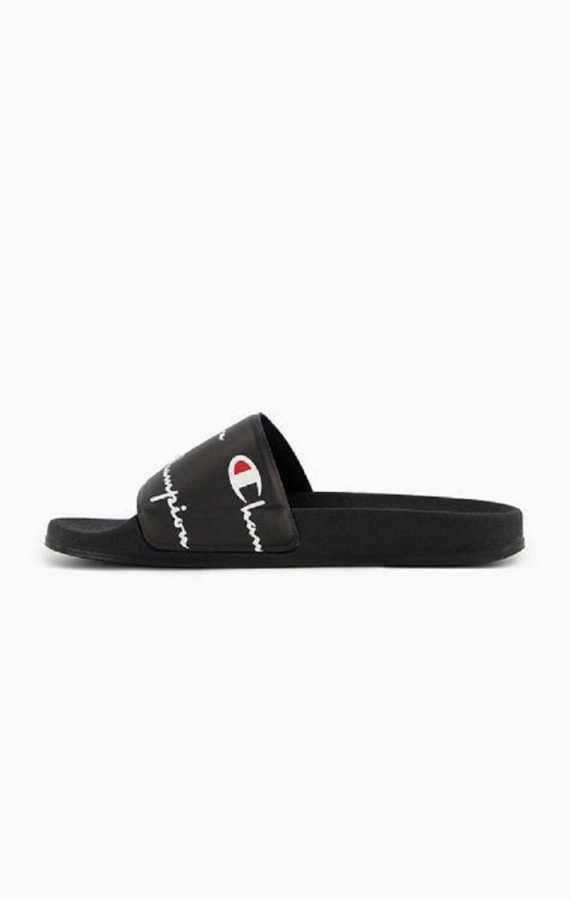 Champion Repeat Script Logo Print Pool Slides Badesandaler Herre Sort | 0426-IZYDM