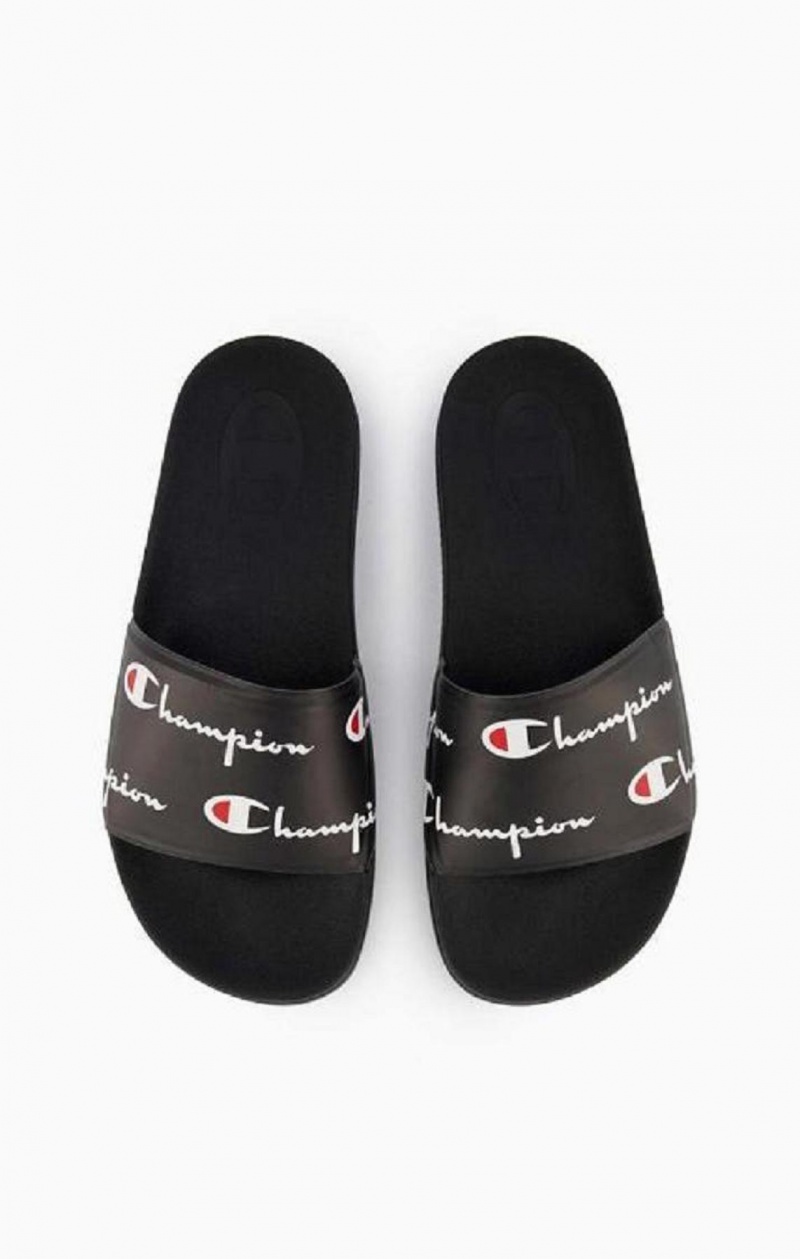 Champion Repeat Script Logo Print Pool Slides Badesandaler Herre Sort | 0426-IZYDM