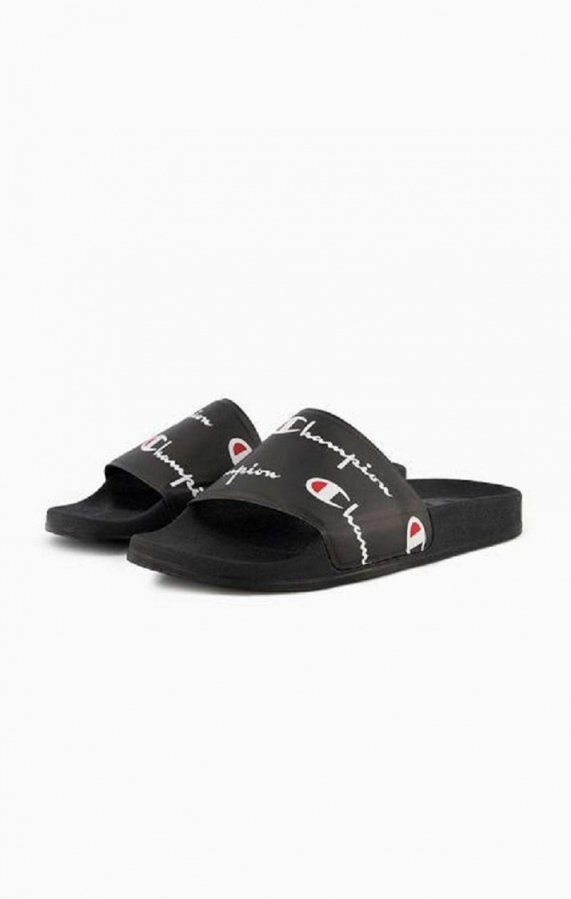 Champion Repeat Script Logo Print Pool Slides Badesandaler Herre Sort | 0426-IZYDM