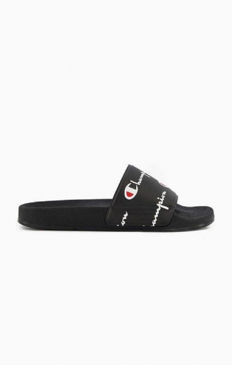 Champion Repeat Script Logo Print Pool Slides Badesandaler Herre Sort | 0426-IZYDM