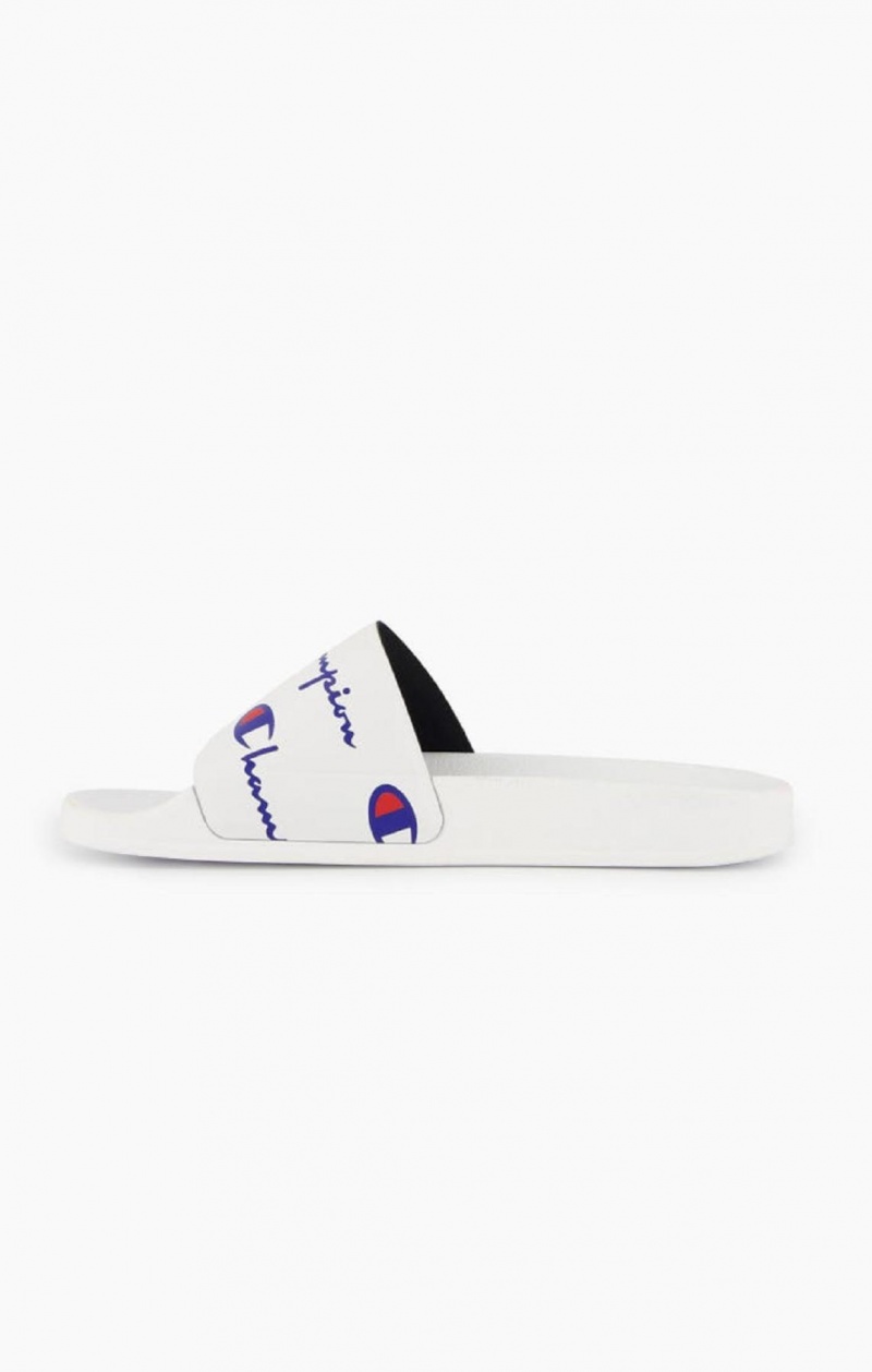 Champion Repeat Script Logo Print Pool Slides Badesandaler Dame Hvide | 5328-NSXEP