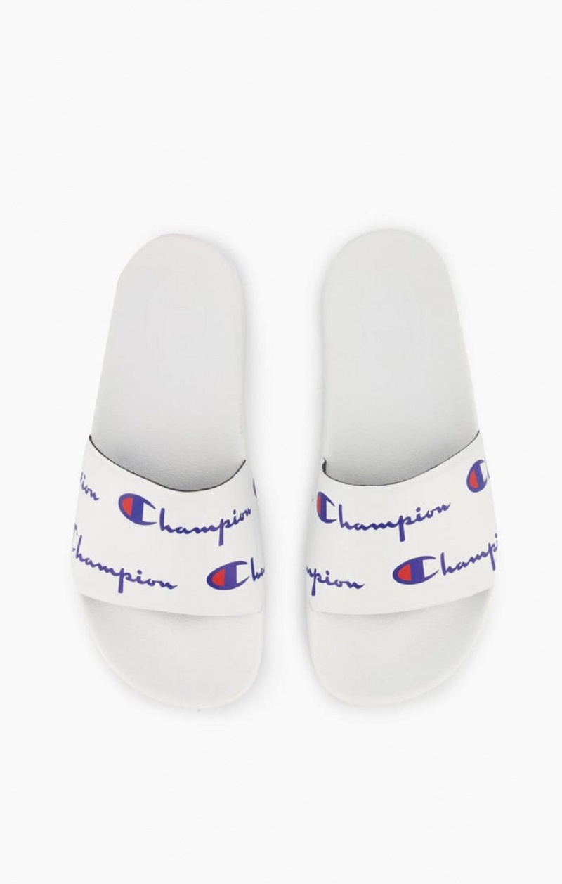 Champion Repeat Script Logo Print Pool Slides Badesandaler Dame Hvide | 5328-NSXEP