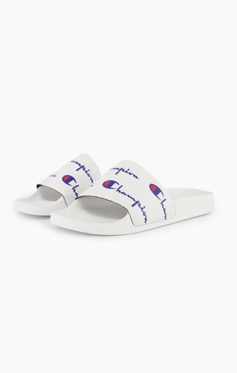 Champion Repeat Script Logo Print Pool Slides Badesandaler Dame Hvide | 5328-NSXEP