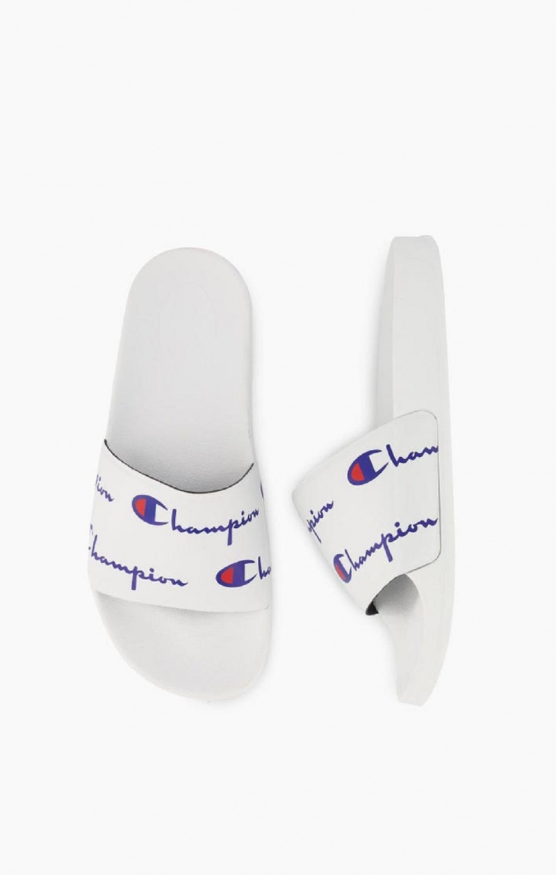 Champion Repeat Script Logo Print Pool Slides Badesandaler Dame Hvide | 5328-NSXEP