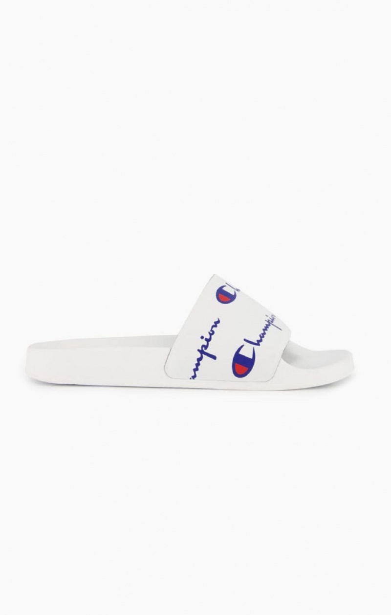 Champion Repeat Script Logo Print Pool Slides Badesandaler Dame Hvide | 5328-NSXEP