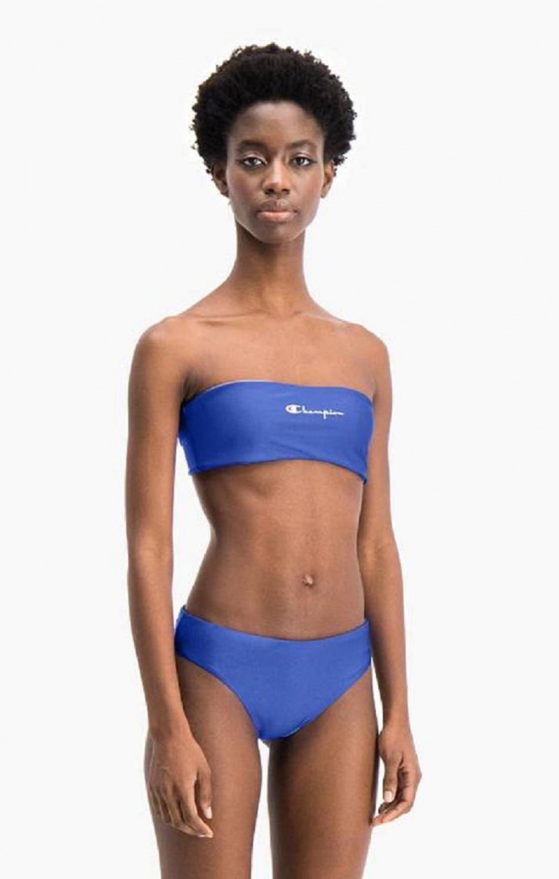 Champion Reversible Script Logo Bikini Top Badetøj Dame Blå | 9302-AMHBZ