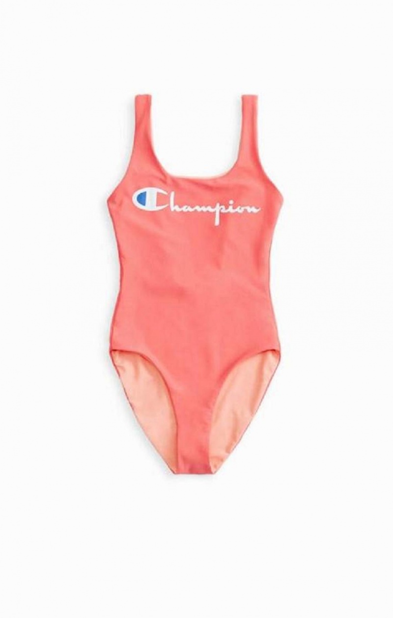 Champion Reversible Script Logo Swimsuit Badetøj Dame Koral | 0176-FEOQA