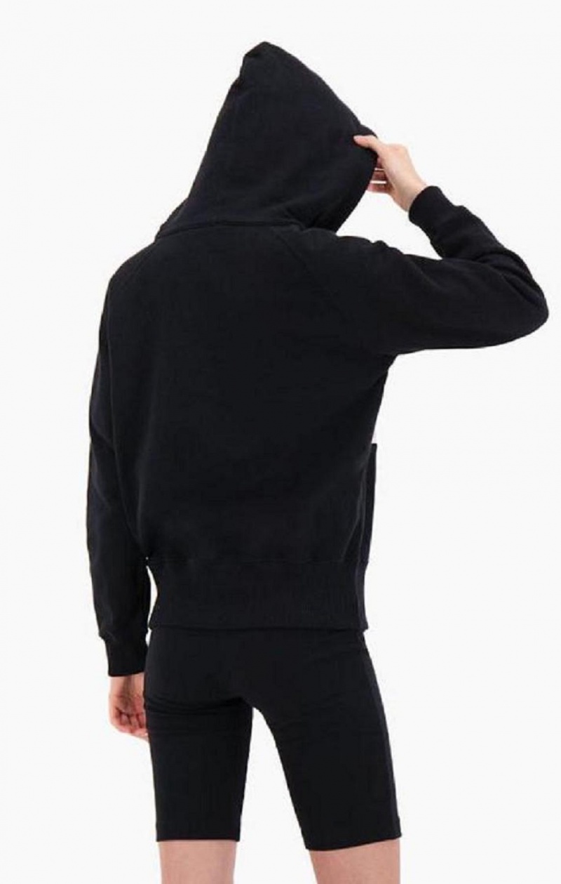 Champion Rib Insert Script Logo Half Zip-Up Hoodie Hættetrøje Dame Sort | 2436-DRBQX