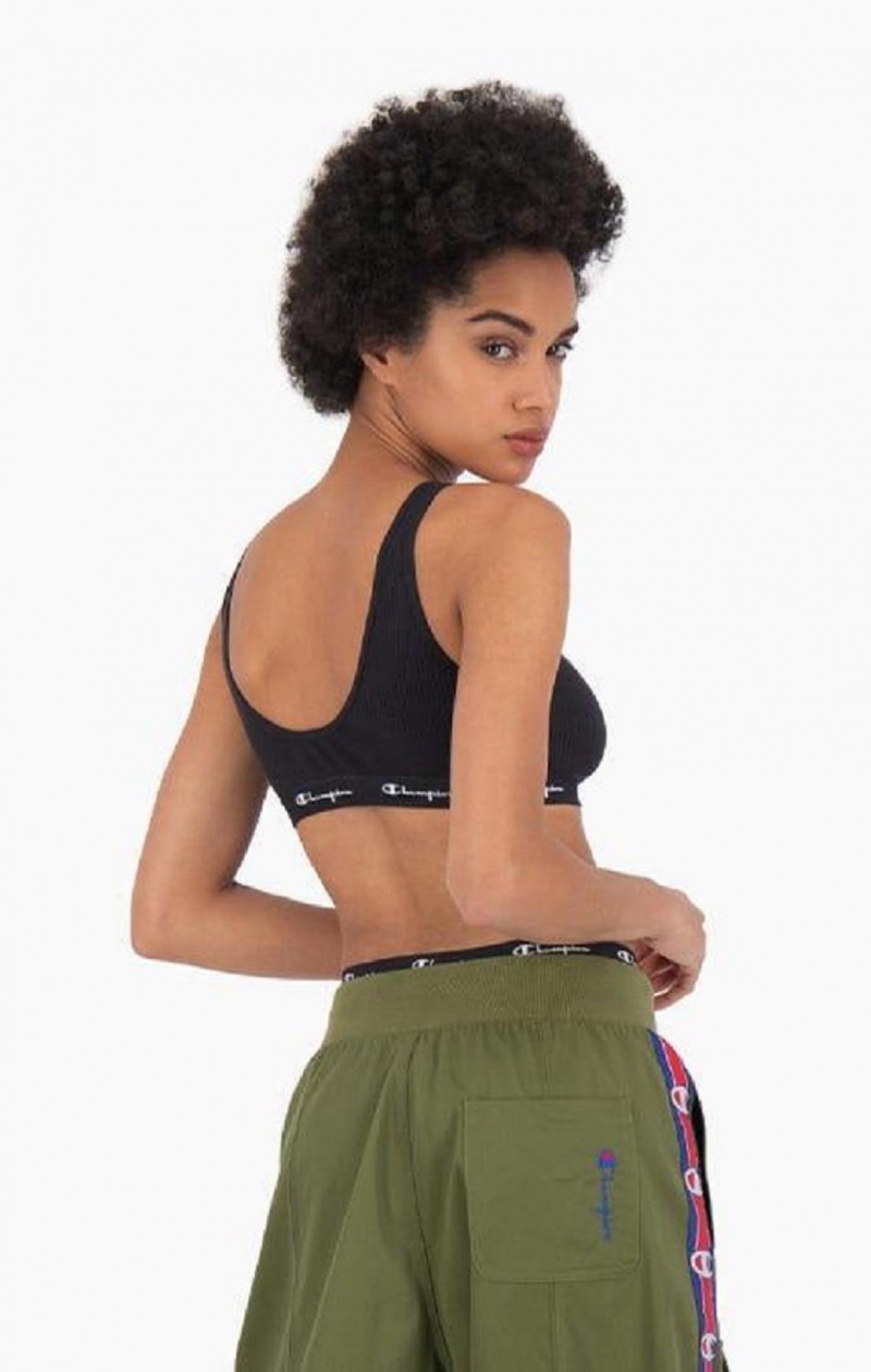 Champion Ribbet Bomulds Logo Trim Bralette Sports BH Dame Sort | 1508-TUEFI