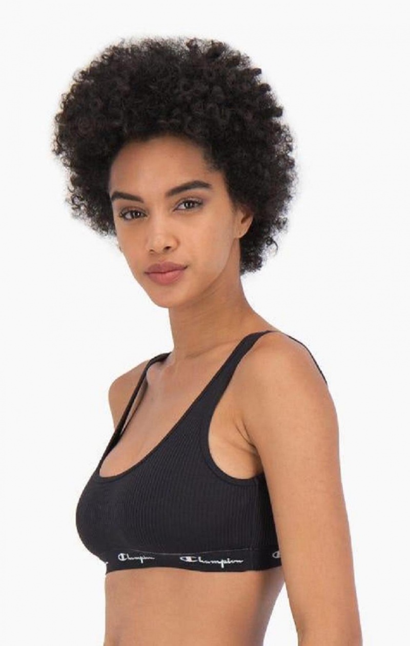 Champion Ribbet Bomulds Logo Trim Bralette Sports BH Dame Sort | 1508-TUEFI