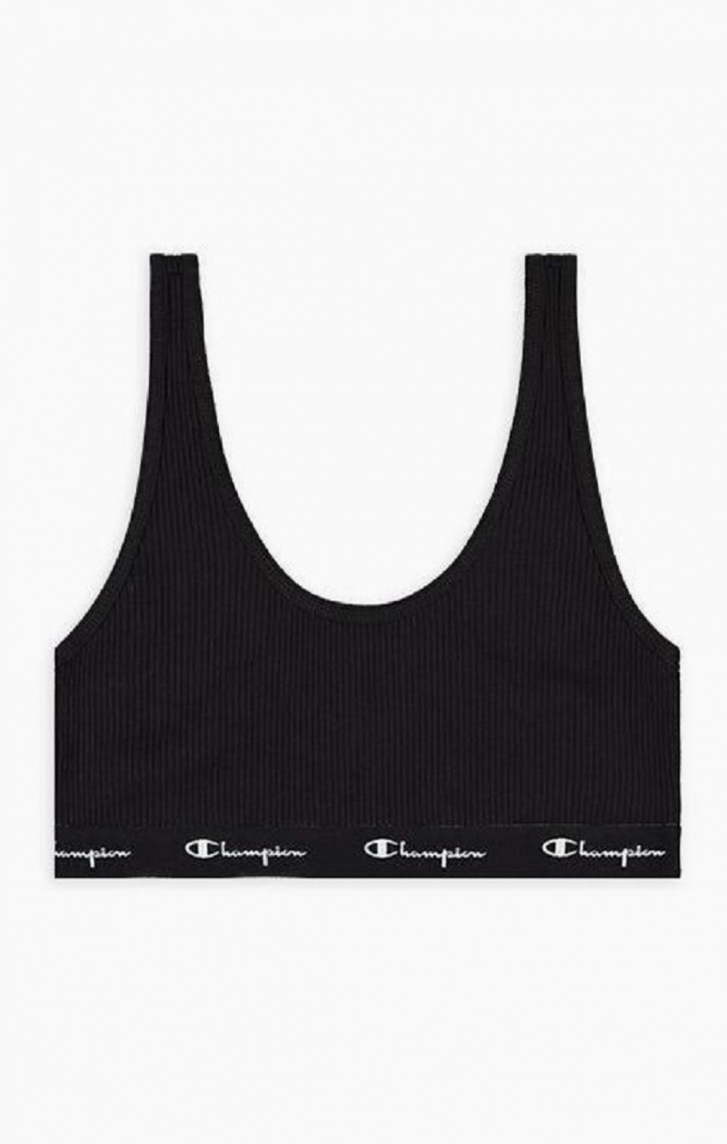 Champion Ribbet Bomulds Logo Trim Bralette Badetøj Dame Sort | 9870-LJSCR