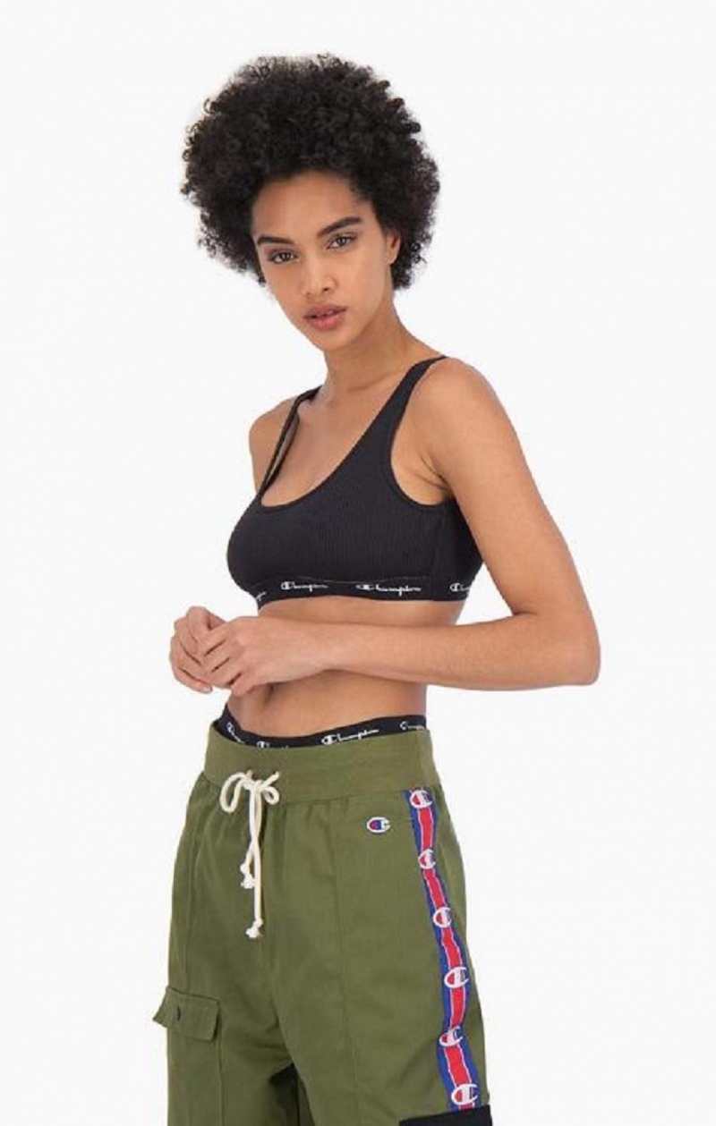 Champion Ribbet Bomulds Logo Trim Bralette Badetøj Dame Sort | 9870-LJSCR