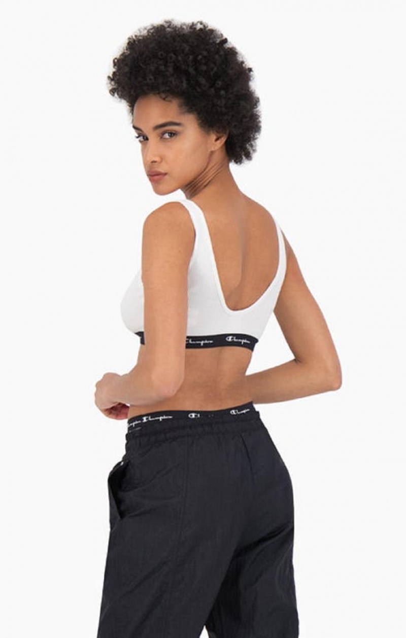 Champion Ribbet Bomulds Logo Trim Bralette Badetøj Dame Hvide | 2408-IFYBQ