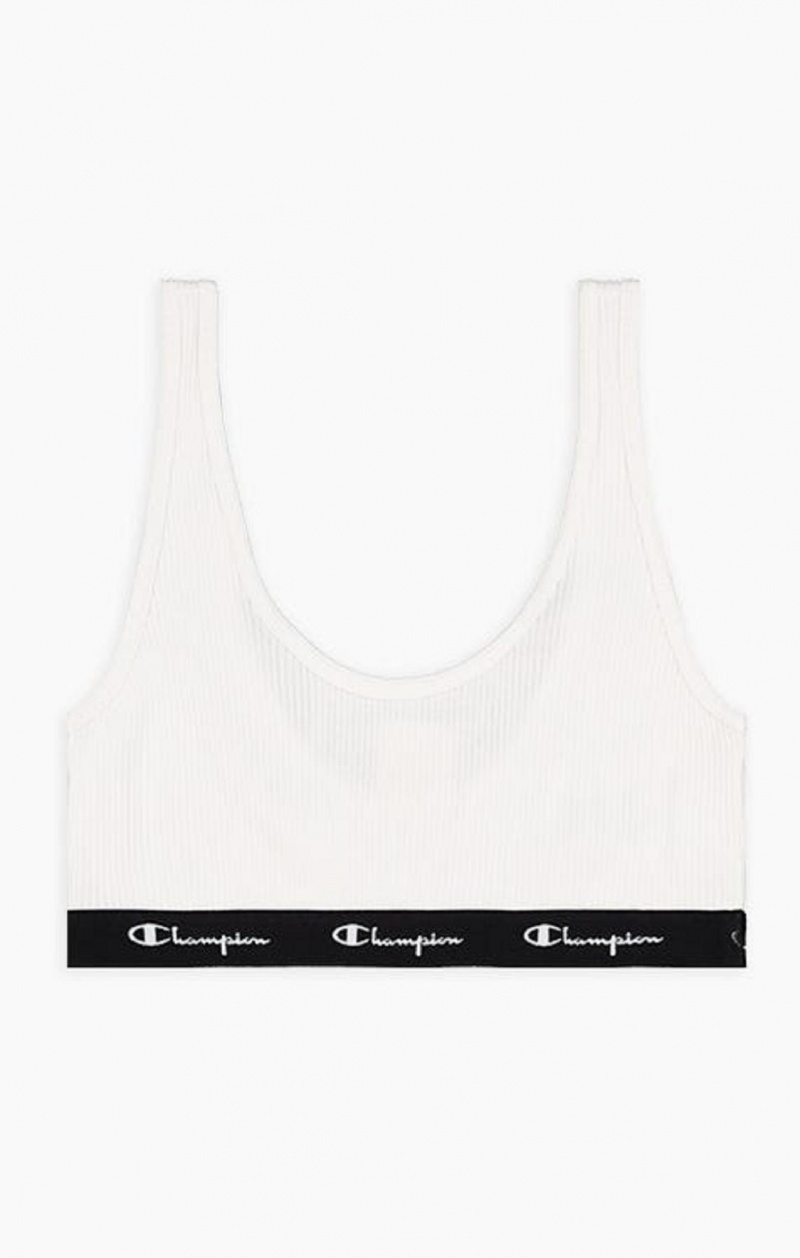 Champion Ribbet Bomulds Logo Trim Bralette Badetøj Dame Hvide | 2408-IFYBQ