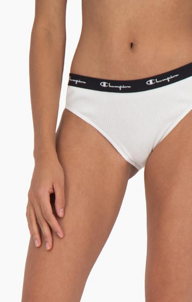 Champion Ribbet Bomulds Logo Trim Briefs Badetøj Dame Hvide | 9263-CBGOP