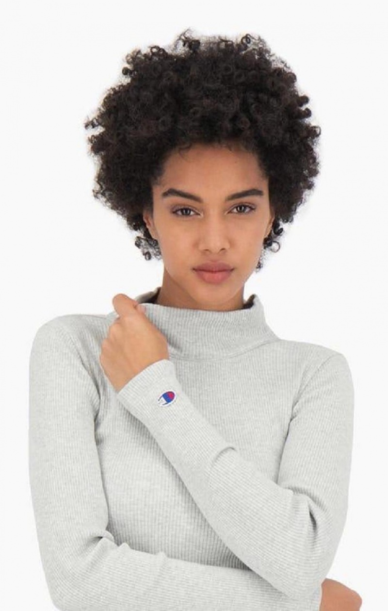 Champion Ribbet Polo Neck Top T Shirts Dame Lysegrå | 5304-DGIEQ