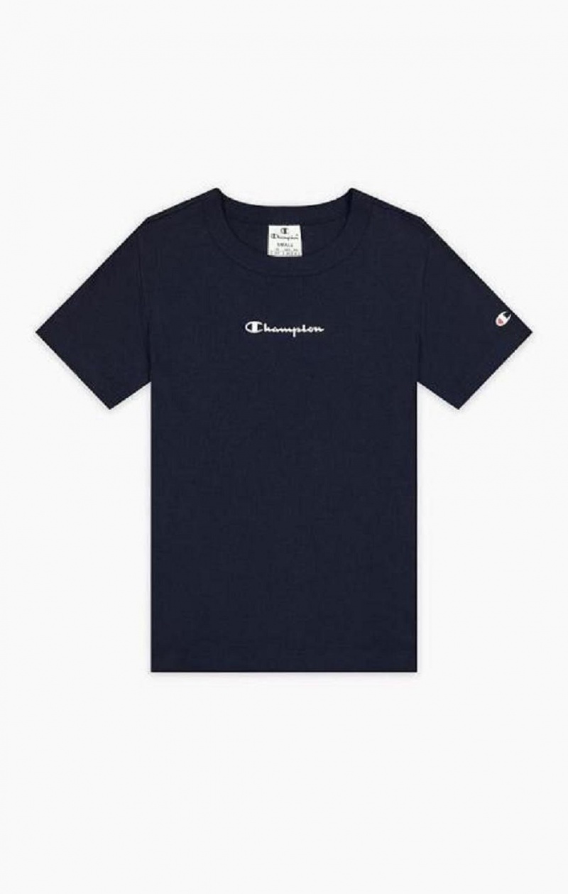 Champion Ribbet Script Logo T-Shirt T Shirts Dame Mørkeblå | 6432-QIYPD