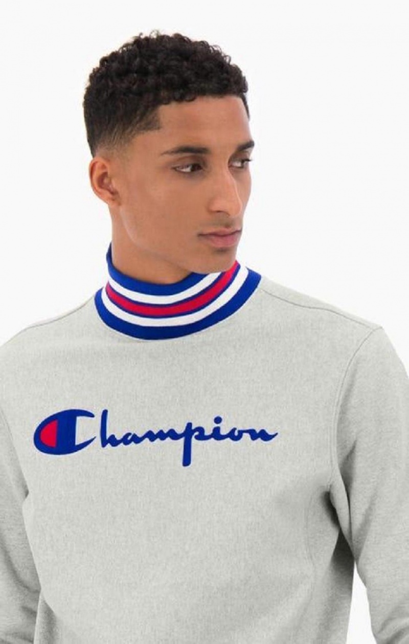 Champion Ringer Trim High Neck Reverse Weave Jumper Sweatshirts Herre Lysegrå | 2674-HFPLG