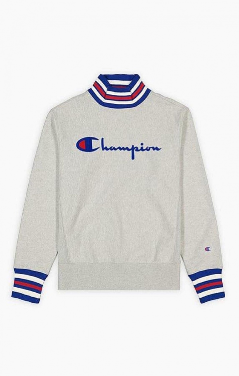 Champion Ringer Trim High Neck Reverse Weave Jumper Sweatshirts Herre Lysegrå | 2674-HFPLG