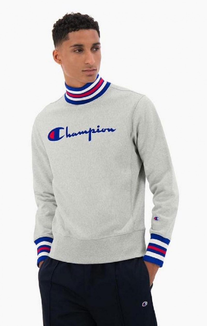 Champion Ringer Trim High Neck Reverse Weave Jumper Sweatshirts Herre Lysegrå | 2674-HFPLG