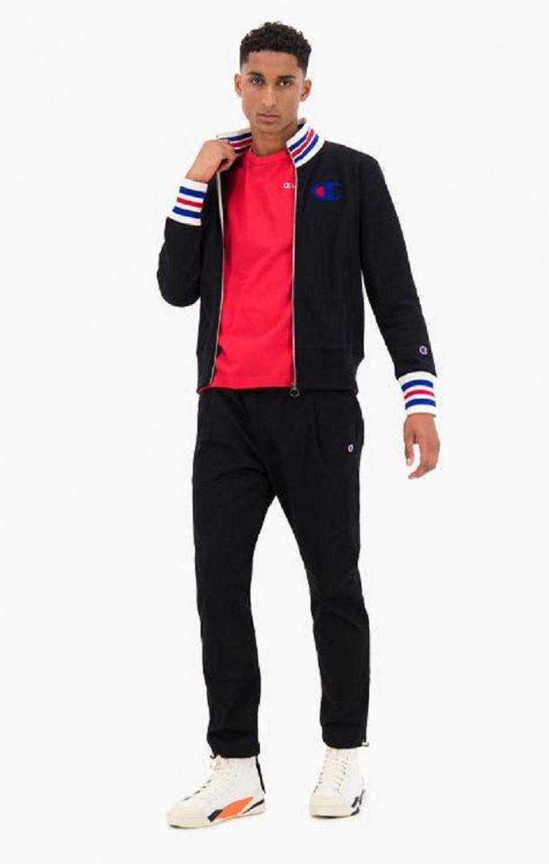 Champion Ringer Trim Reverse Weave Bomber Jacket Jakker Herre Sort | 9625-IQZNH