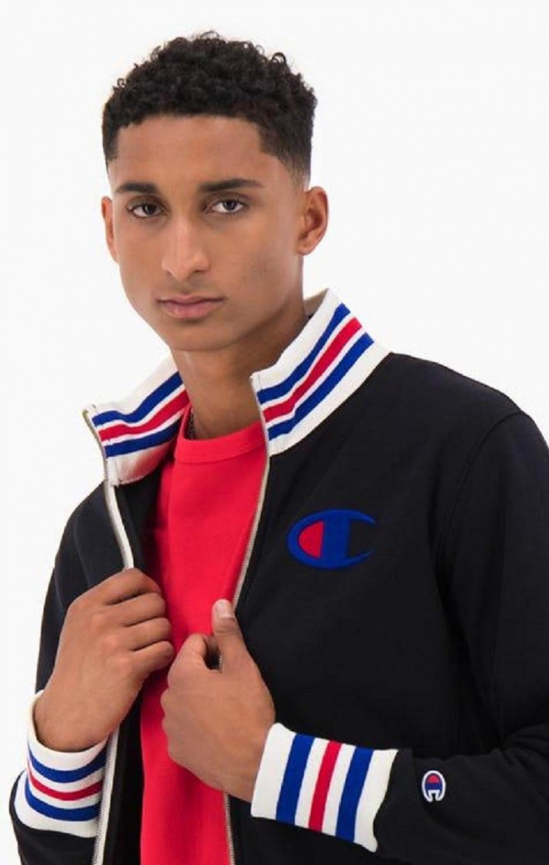 Champion Ringer Trim Reverse Weave Bomber Jacket Jakker Herre Sort | 9625-IQZNH