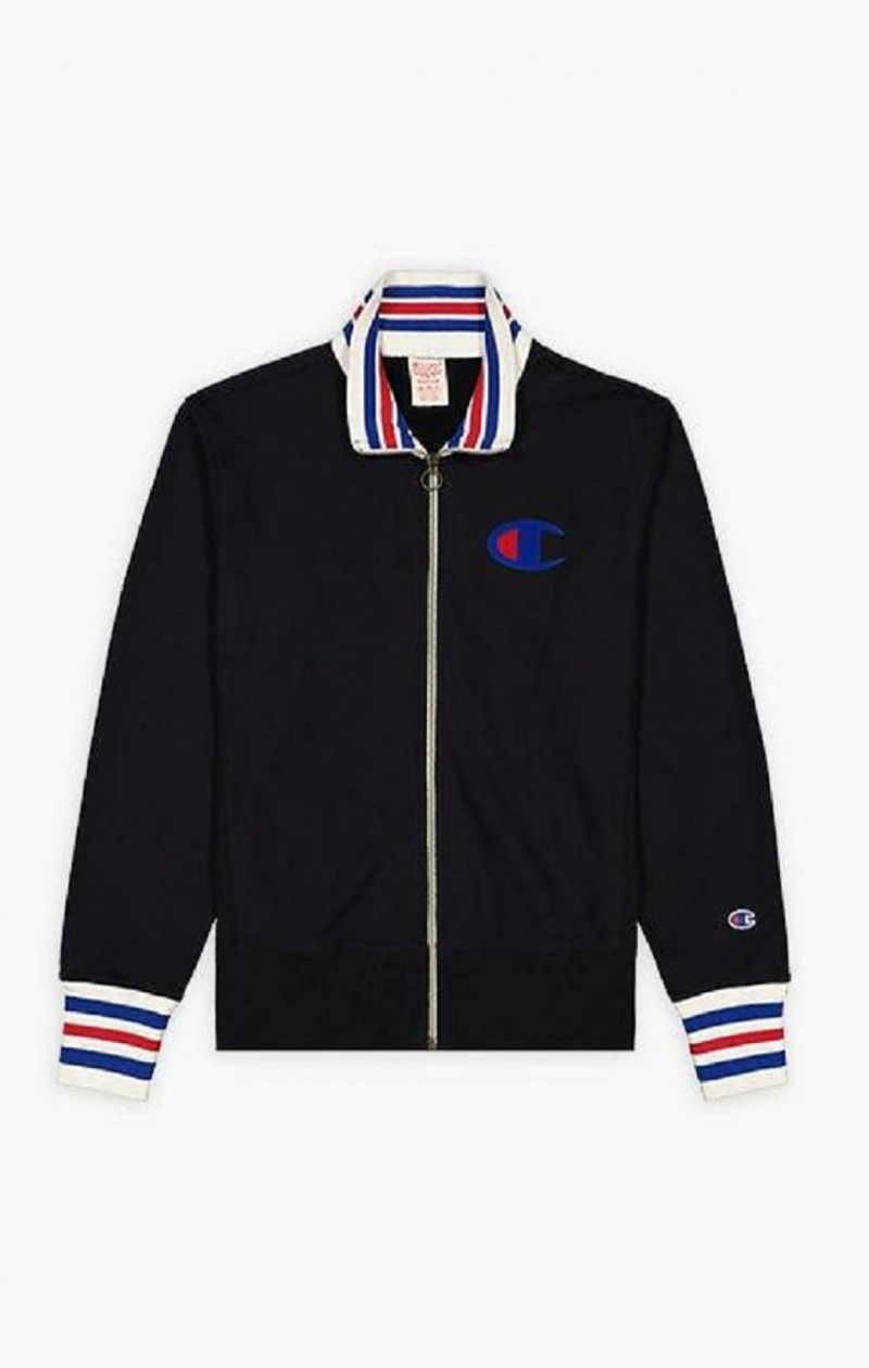 Champion Ringer Trim Reverse Weave Bomber Jacket Jakker Herre Sort | 9625-IQZNH