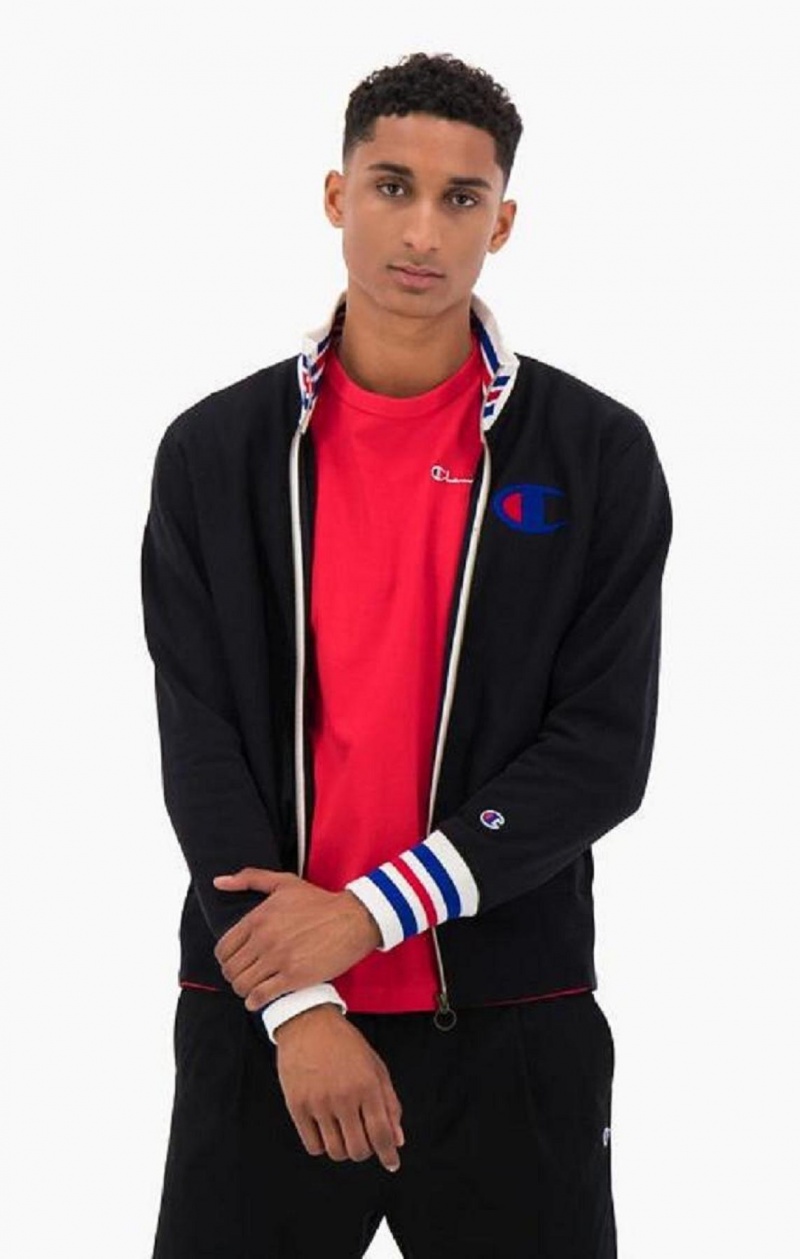 Champion Ringer Trim Reverse Weave Bomber Jacket Jakker Herre Sort | 9625-IQZNH