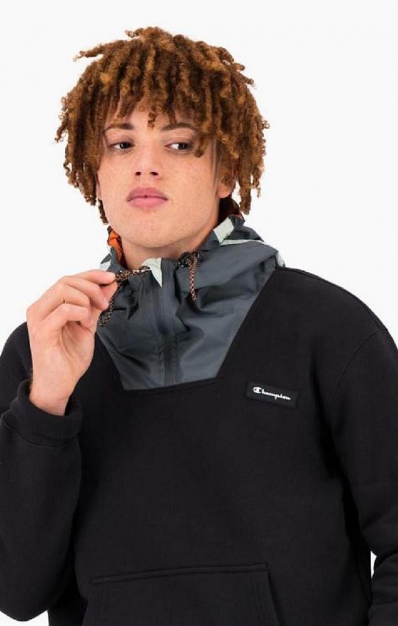 Champion Rubber Label Script Logo Hoodie Hættetrøje Herre Sort | 1582-FLNZP