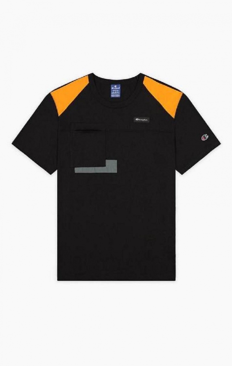 Champion Rubber Label Script Logo T-Shirt T Shirts Herre Sort | 8190-HJDZV