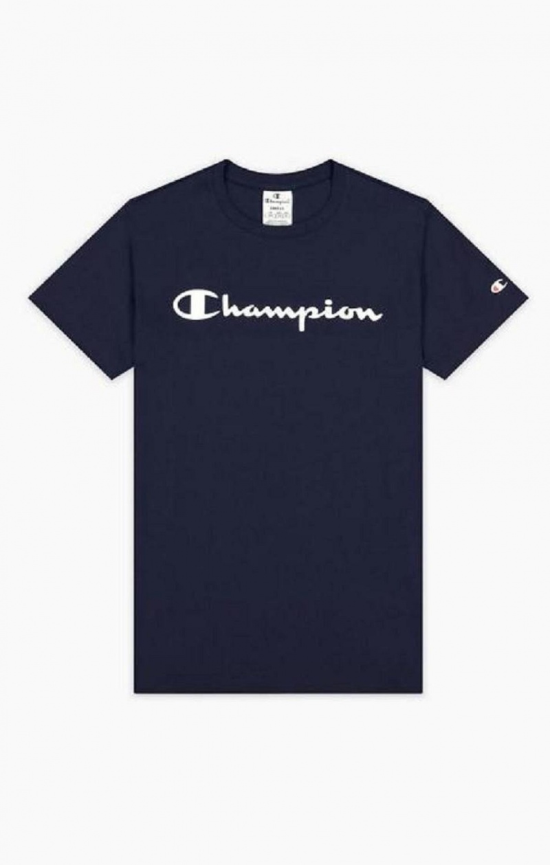 Champion Rubber Script Logo T-Shirt T Shirts Dame Mørkeblå | 7504-AVFHL