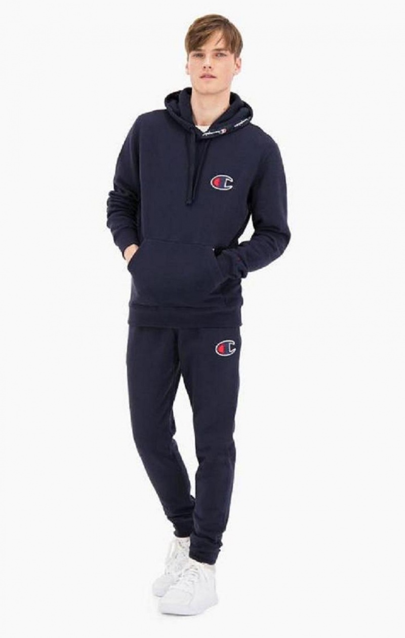 Champion Ruskind C Logo Bomulds Terry Hoodie Hættetrøje Herre Mørkeblå | 9318-MDIUR