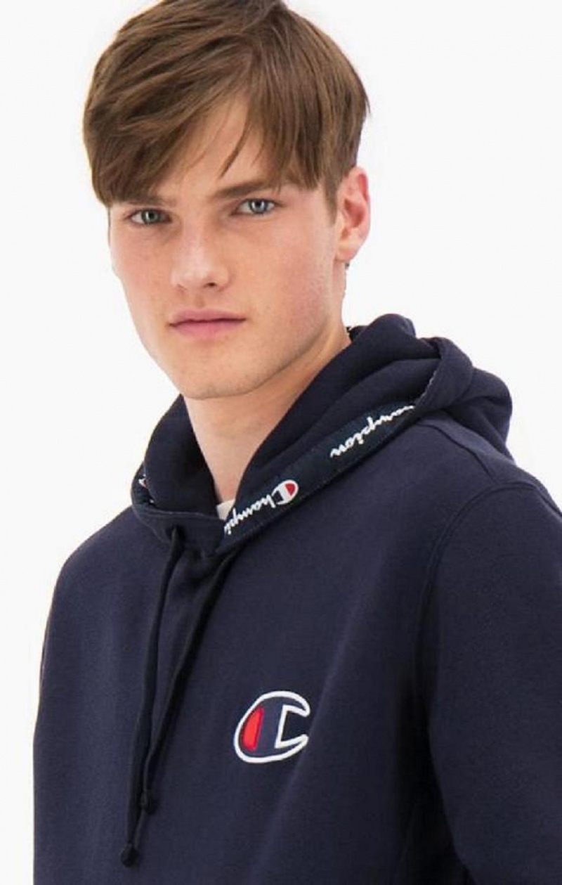 Champion Ruskind C Logo Bomulds Terry Hoodie Hættetrøje Herre Mørkeblå | 9318-MDIUR