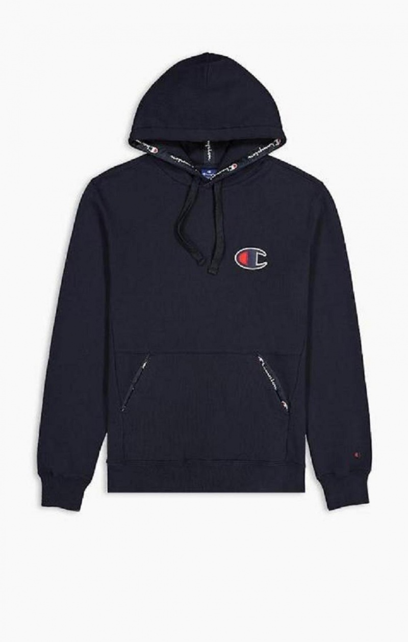 Champion Ruskind C Logo Bomulds Terry Hoodie Hættetrøje Herre Mørkeblå | 9318-MDIUR