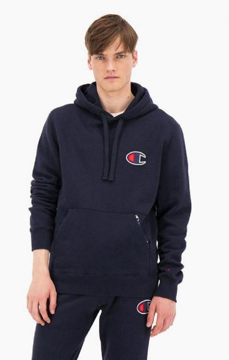 Champion Ruskind C Logo Bomulds Terry Hoodie Hættetrøje Herre Mørkeblå | 9318-MDIUR