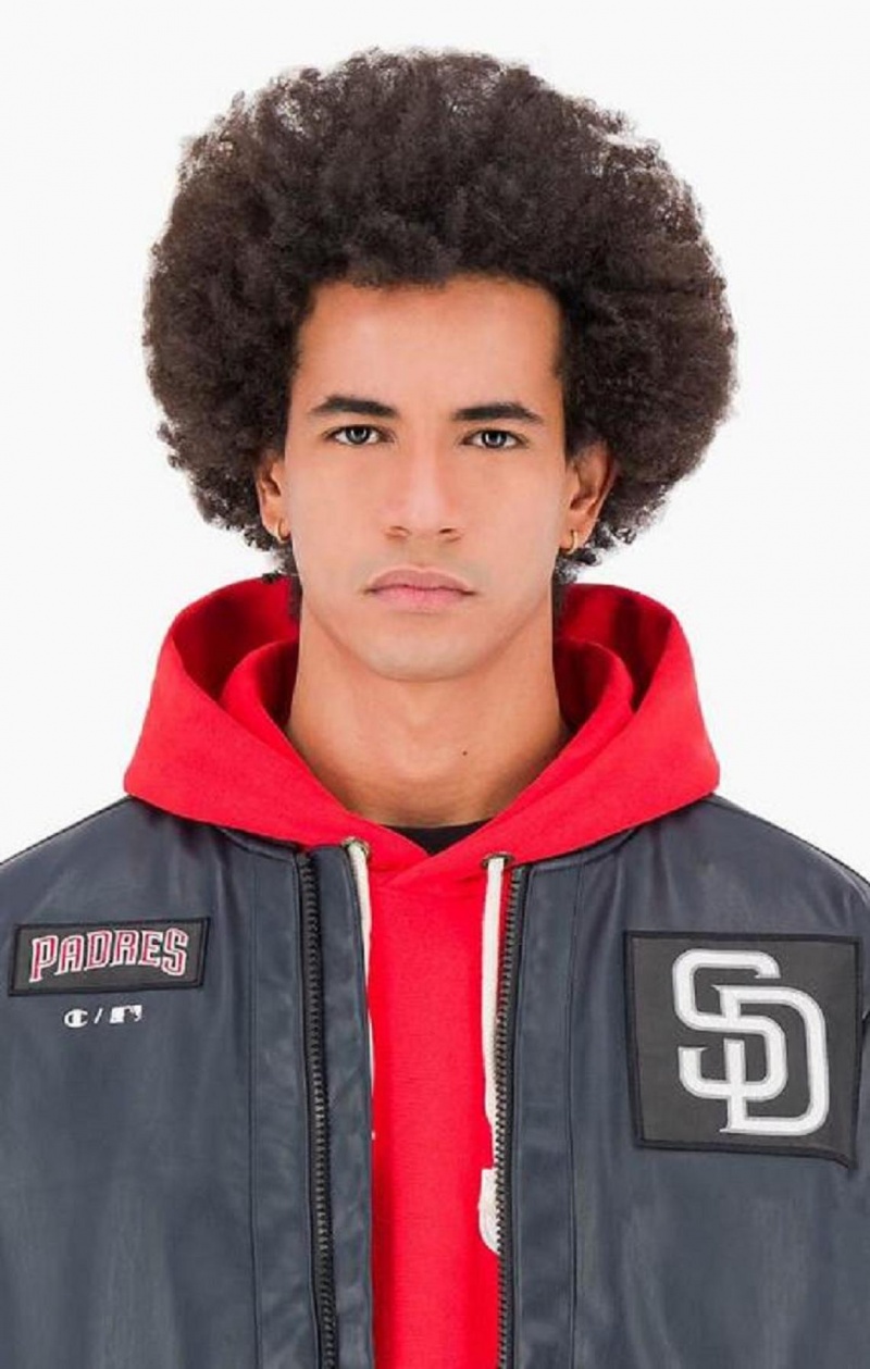 Champion San Diego MLB Fake Læder Bomber Jacket Jakker Herre Mørkeblå | 7306-XUKRH