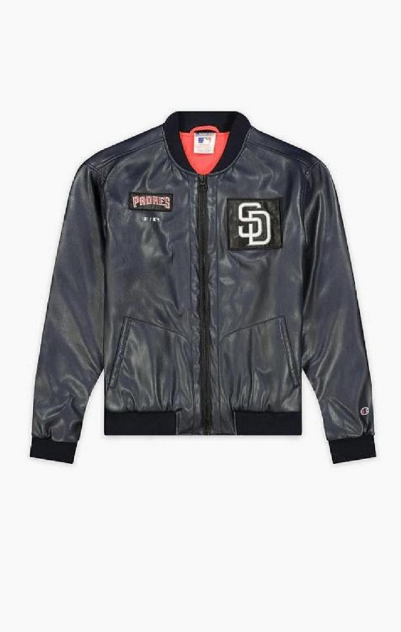 Champion San Diego MLB Fake Læder Bomber Jacket Jakker Herre Mørkeblå | 7306-XUKRH