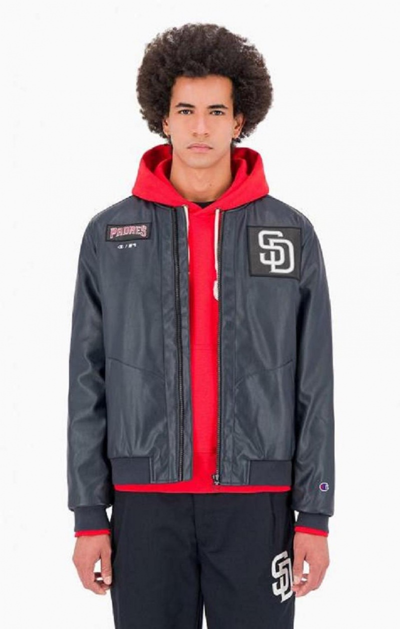 Champion San Diego MLB Fake Læder Bomber Jacket Jakker Herre Mørkeblå | 7306-XUKRH