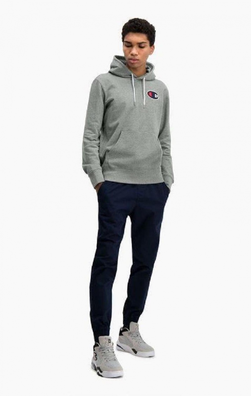 Champion Satin C Logo Bomulds Terry Hoodie Hættetrøje Herre Mørkegrå | 8654-UCKRI